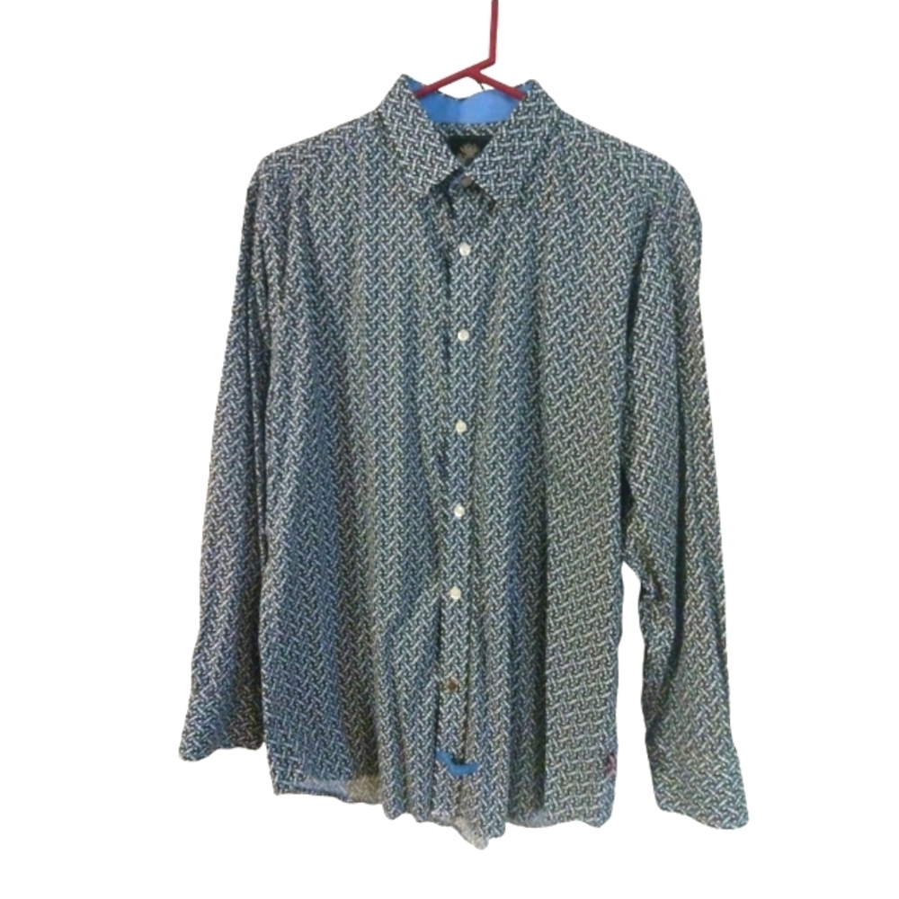 English Laundry Button Down Shirt Artsy Blue White Geo Hipster Eccentric XL